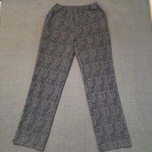 Lands' End Sport Knit Pants Womens M/T 10-12 Black‎ White Straight Leg Stretch